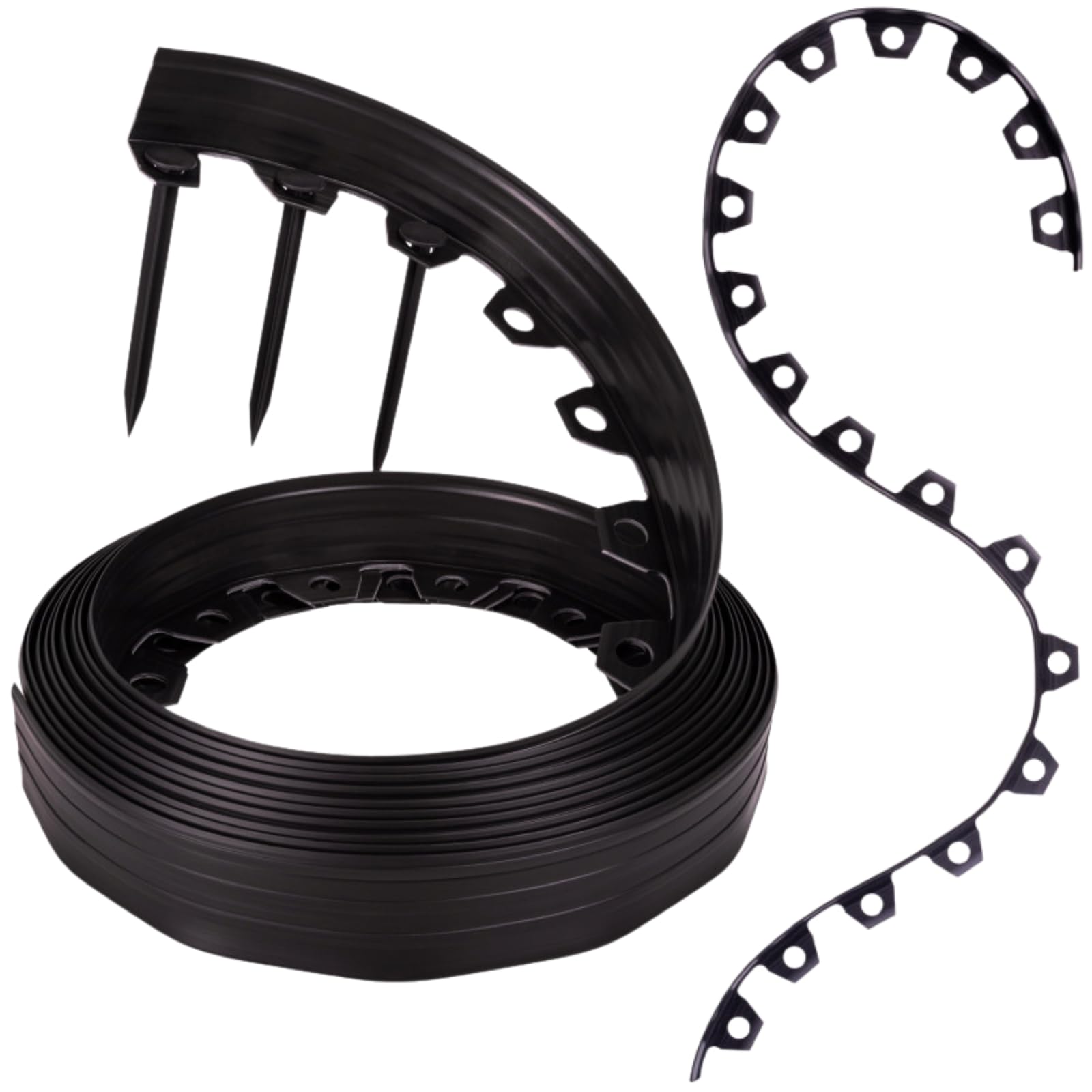 GARDENIX Flexible Plastic Lawn Edging, Weather-Resistant Lawn Edging, Flower Bed Edging, Round, Flower Bed Border, Black, 10 m, 20 Ground Anchors, 6 cm Height for Gardens and Robotic Lawnmowers