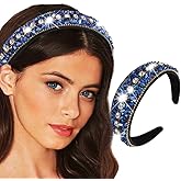 Bouory Rhinestone Wide Headband Navy Blue Hairband Sparkly Crystal Head Bands Colorful Diamond Headhoop for Women (Type A)
