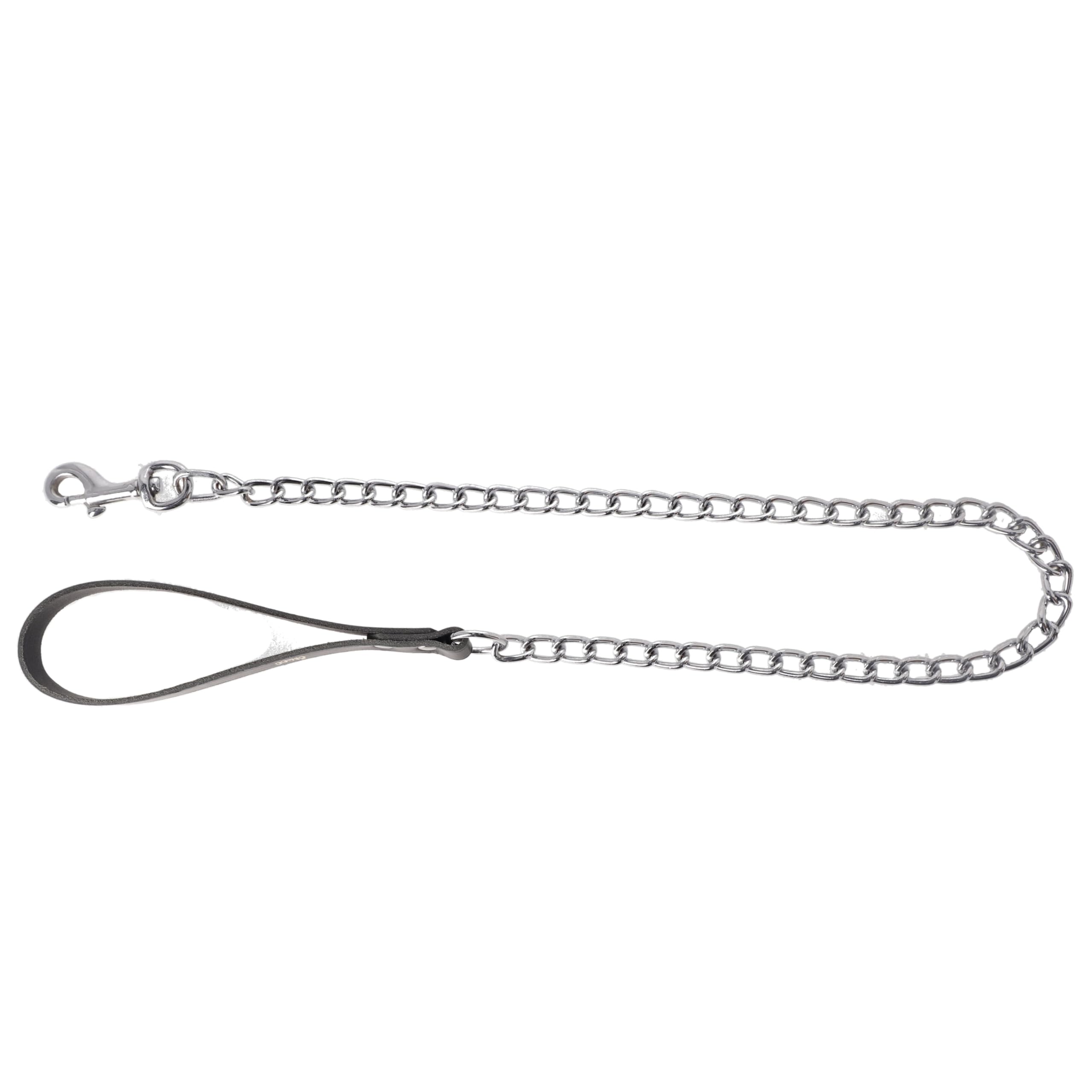 Dingo Chain Leash for Dog with Black Leather Handle, Hanmade Lead with Strong Chains Links 10814