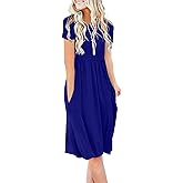 DB MOON Women Summer Casual Short Sleeve Dresses Empire Waist Dress with Pockets