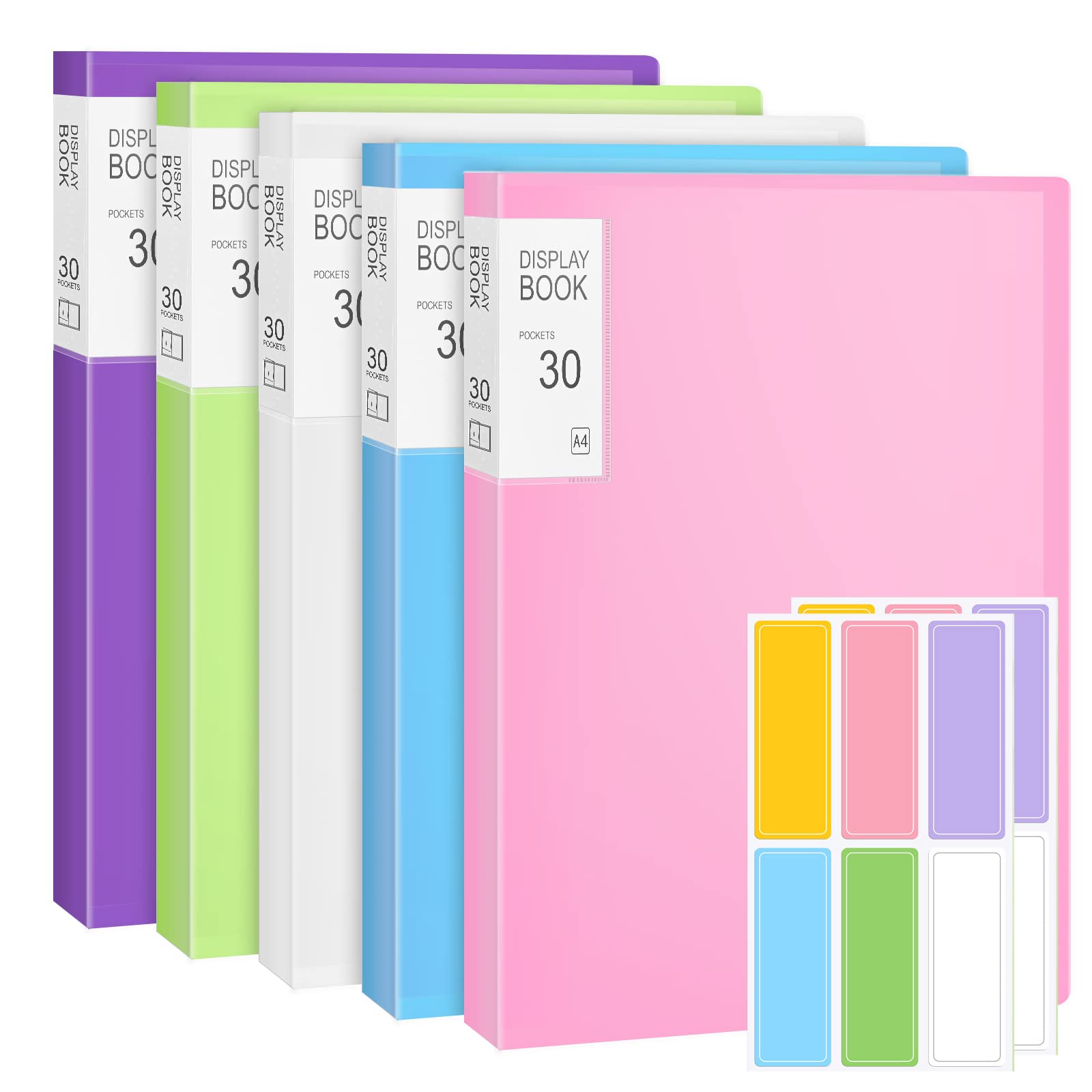 5 Pack A4 Display Folders with Plastic Sleeves A4 Display Book Document Certificate Folders 30 Clear Pockets Folder for Business Reports Presentation Paperwork Document Project Folder (5 Colors) — image 1