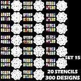 Custom Body Art Airbrush Nail Stencils - Design Series Set # 15 Includes 20 Individual Nail Templates with 15 Designs each for a total of 300 Designs of Series #15