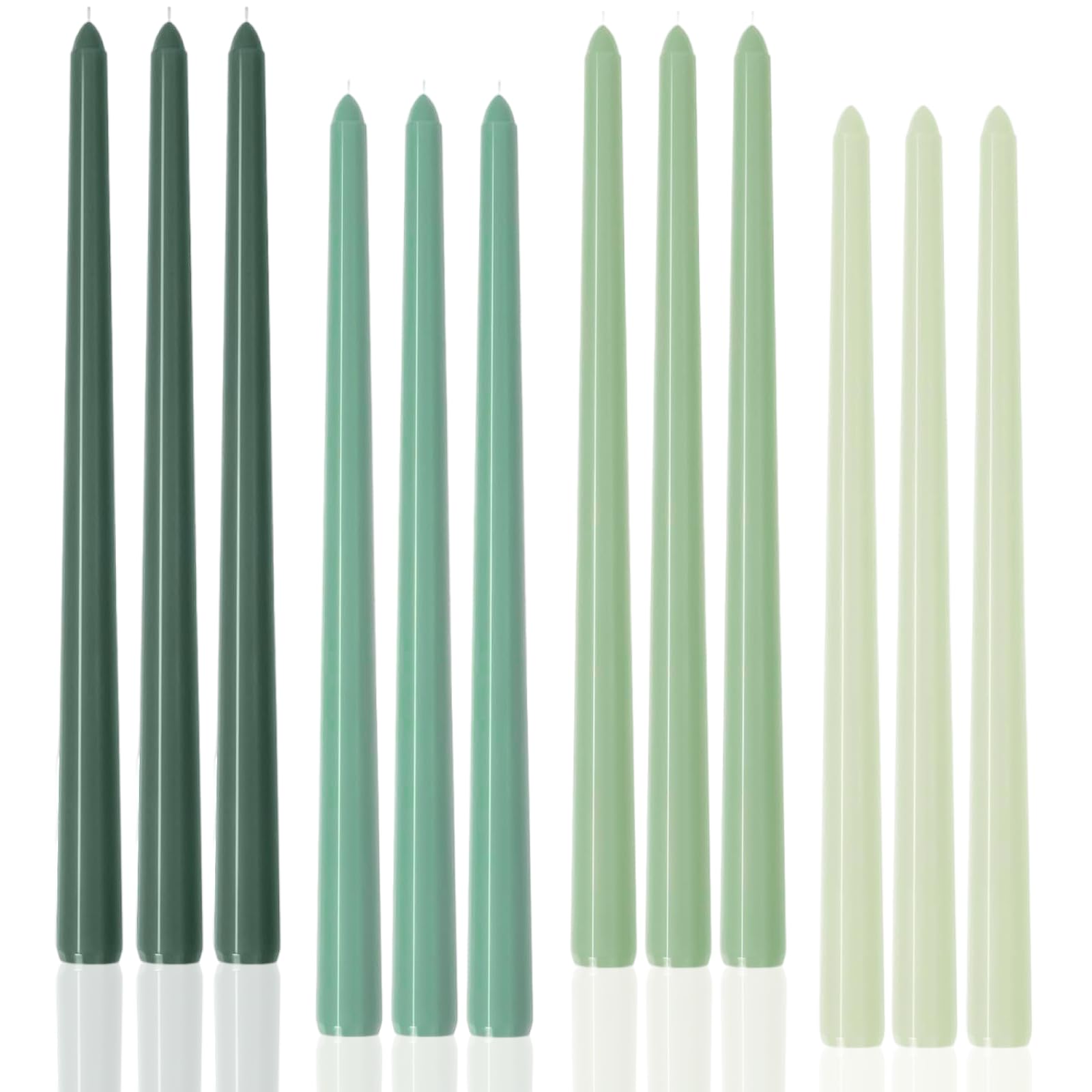 Photo 1 of LPUSA 12 inch Green Gradient Taper Candles Unscented Smokeless Long Tall Tapered Candle for Candlesticks Sticks Wedding Advent Home Decor Dinner Christmas?Set of 12