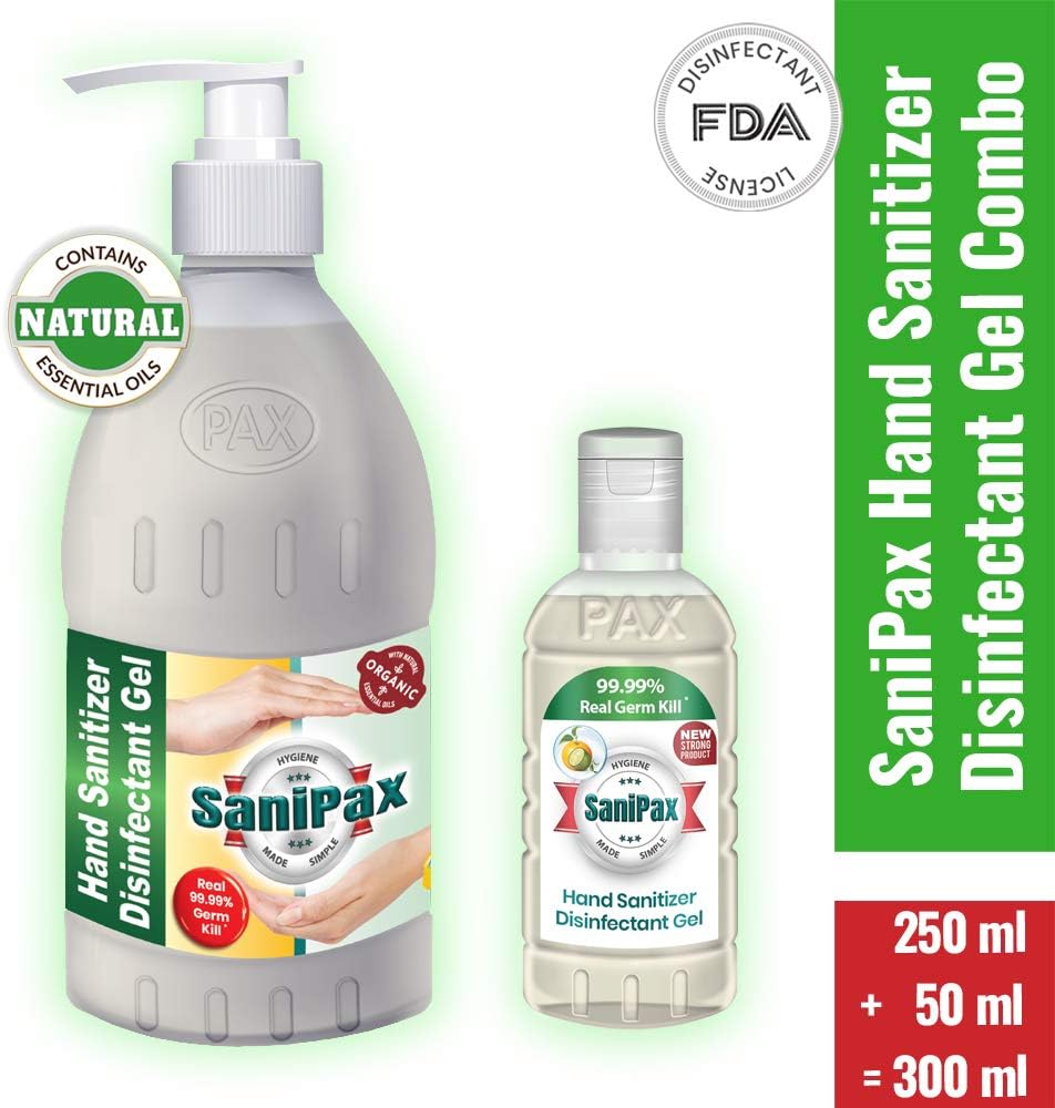 SaniPax - Hand Sanitizer Disinfectant Moisturizer Gel with Natural Essential Oils (Sweet Orange) 250 ml