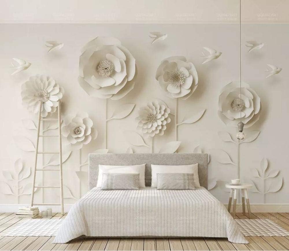 Photo Wallpaper 350x245cm(WxH) Silk Art Print Wall Mural Decoration Poster Picture Design Origami Flower Flying Bird 3D Stereo TV Background Wall