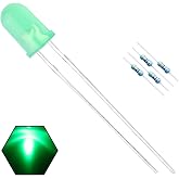 EDGELEC 100pcs 5mm Green Lights LED Diodes (Green Lens) Diffused Round Lens 29mm Long Lead (DC 3V) +100pcs Resistors (for DC 6-12V) Included,Bulb Lamps Light Emitting Diode