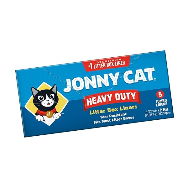 JONNY CAT LITTER BOX LINERS: HEAVY DUTY – TEAR & LEAK RESISTANT – DRAWSTRING CLOSE – JUMBO, 5 COUNT