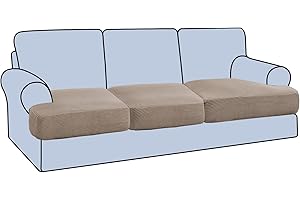 H.VERSAILTEX Stretch 3 Piece T Cushion Sofa Slipcovers Individually Sofa Cushion Covers for 3 Cushion Couch Sofa Seat Cushion Covers with Elastic Bands Featuring Thicker Jacquard Fabric, Taupe