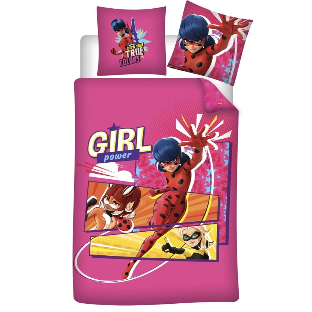 Aymax Miraculous Ladybug Girl Power Bedding Set, Duvet Cover 140 x 200 cm + Pillowcase 63 x 63 cm