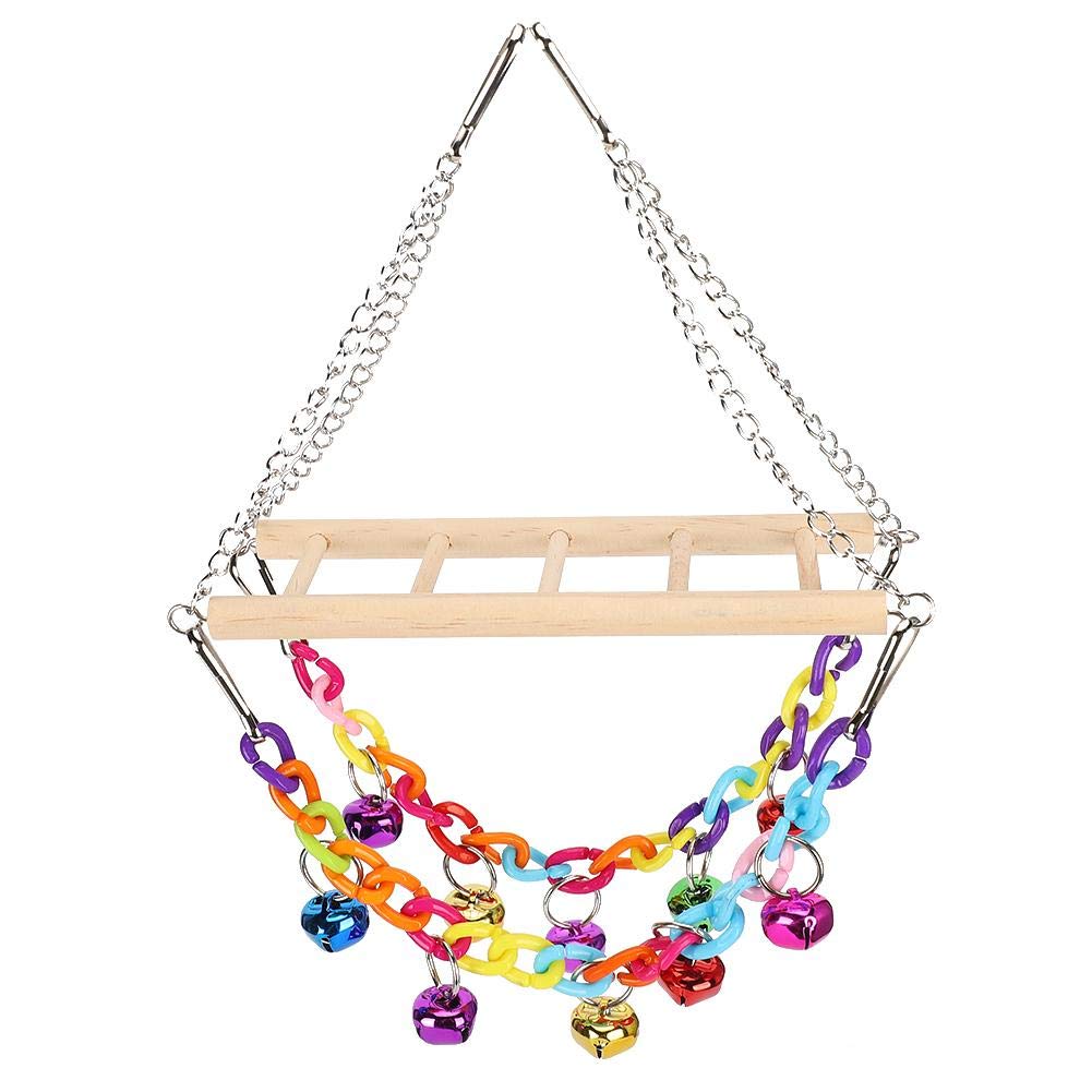 Natural Material Wooden Swing Toy with Bells for Parrot Bird, Colorful Acrylic Chain Ladder, Keeps Birds Healthy, Easy to Hanging, Fit for Small Birds, Hanging Bridge Swing Bite Climbing Toy