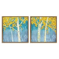 2 Piece Framed Canvas Wall Art White Trees with Yellow Leaves Canvas Prints Home Artwork Decoration for Living Room,Bedroom - 16