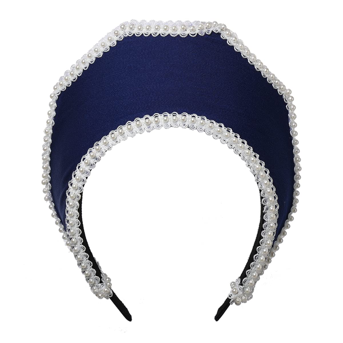 BPURB Renaissance Medieval Tudor Queen Headpiece for Women Anne Boleyn Headband Elizabethan Royal Coronet Hood Tiara Hat (Dark Blue)