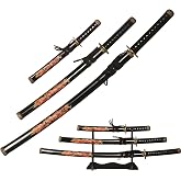 3 Piece Set Sword Metal Sword Plastic Sheath Black/White/Blue with Display Stand