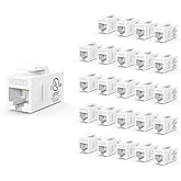 VCE UL Listed CAT6 Keystone Coupler PoE, White, 25-Pack | UL Listed |10Gbps High Speed | PoE Support｜Female to Female | CAT6/CAT5E/CAT5｜Ethernet Cable Extender