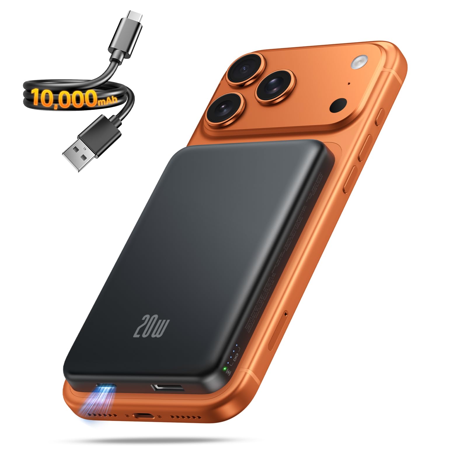 Portable Charger for Magsafe Power Bank - 10000mAh Magnetic Phone Charger, USB-C 22W PD Fast Charging, Slim Wireless Battery Pack for iPhone 17/16/15/14/13 Series,for Travel Cruise Essentials-Obsidian Image