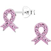 925 Sterling Silver Pink Crystals Breast Cancer Ribbon or Your Choice Colors Stud Earrings