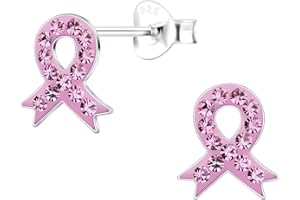 ICYROSE 925 Sterling Silver Pink Crystals Breast Cancer Ribbon or Your Choice Colors Stud Earrings