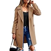 Fazortev women's Pea Coat Notch Lapel Single Breasted Wool Blend Mid Long Jacket Trench Overcoat