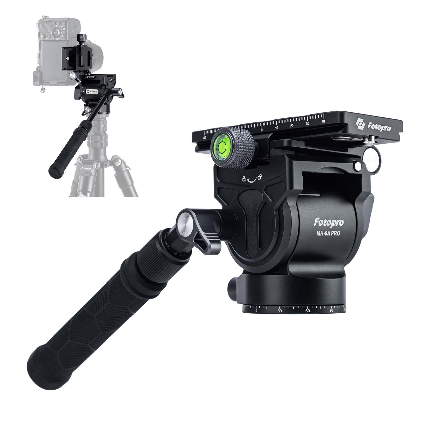 Fotopro Panoramic Fluid Head Drag Pan Head For Video Camera Tripod with QR Plate, for Filmming Vlogging livestreaming Videography (MH-6A Pro)
