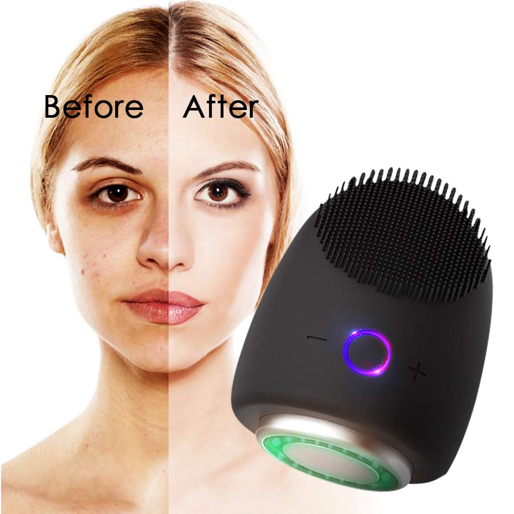 5 in 1 Facial Cleansing Brush Waterproof Rechargeable Mini Silicone Massager for Deep Face Cleansing Reducing Blackhead Acne Anti-Aging Exfoliating Phototherapy Beauty Instrument(black)