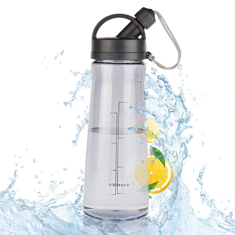 Bottiglia d\'acqua Sportiva - 1 Litro Bottiglia Acqua con Infusore BPA Free, a Prova di Perdite, Plastica Detox Bottiglie Acqua per Palestra, Sport, Yoga, la Corsa--Grigio