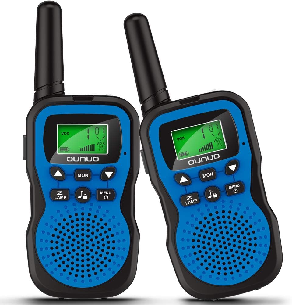 OUNUO Kids Walkie Talkies, 4 Miles Range Walkie Talkies for Kids 22 Channels 10 Customized Ringtones with Flashlight for Outdoors Good Parenting Toys - 1 Pair