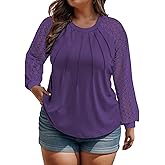 Women's Plus Size Tops Fashion Lace Long Sleeve Shirts Casual Fall Knitted Tunics Dressy Going Out Crewneck Blouses XL-5XL