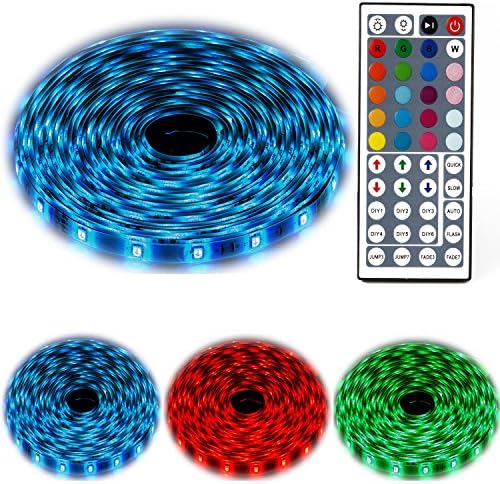 Led strip light, 5M 16.4Ft, 5050 RGB 300LEDs ,Flexible Color Changing, Full Kit with 44 keys IR Remote Controller, Control Box, 12V 5A Power Adapter for Home Decoration