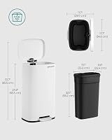 SONGMICS Kitchen Bin 50 L Pedal Soft Close Steel Inner Bucket White LTB101W01 view 4