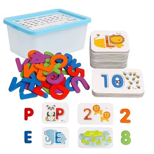 USATDD Alphabet Numbers Toddler Flash Cards ABC Wooden Letters Jigsaw ...