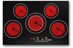 VBGK Electric cooktop 30 inch, 5 burner Electric Stove Built-in and Countertop Electric Stove Top, LED Touch Screen,9 Heating Level, Timer & Kid Safety Lock, 240V 30 inch Electric cooktop