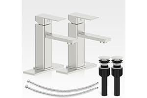Casavilla Bathroom Faucet-2 Sets, Brushed Bathroom Sink Faucets with Pop-up Drain and 6 Inch Deck Plate, Single Handle Vanity Faucet for Bathroom Vessel Sink (1~3 Holes), Modern Farmhouse RV Faucet