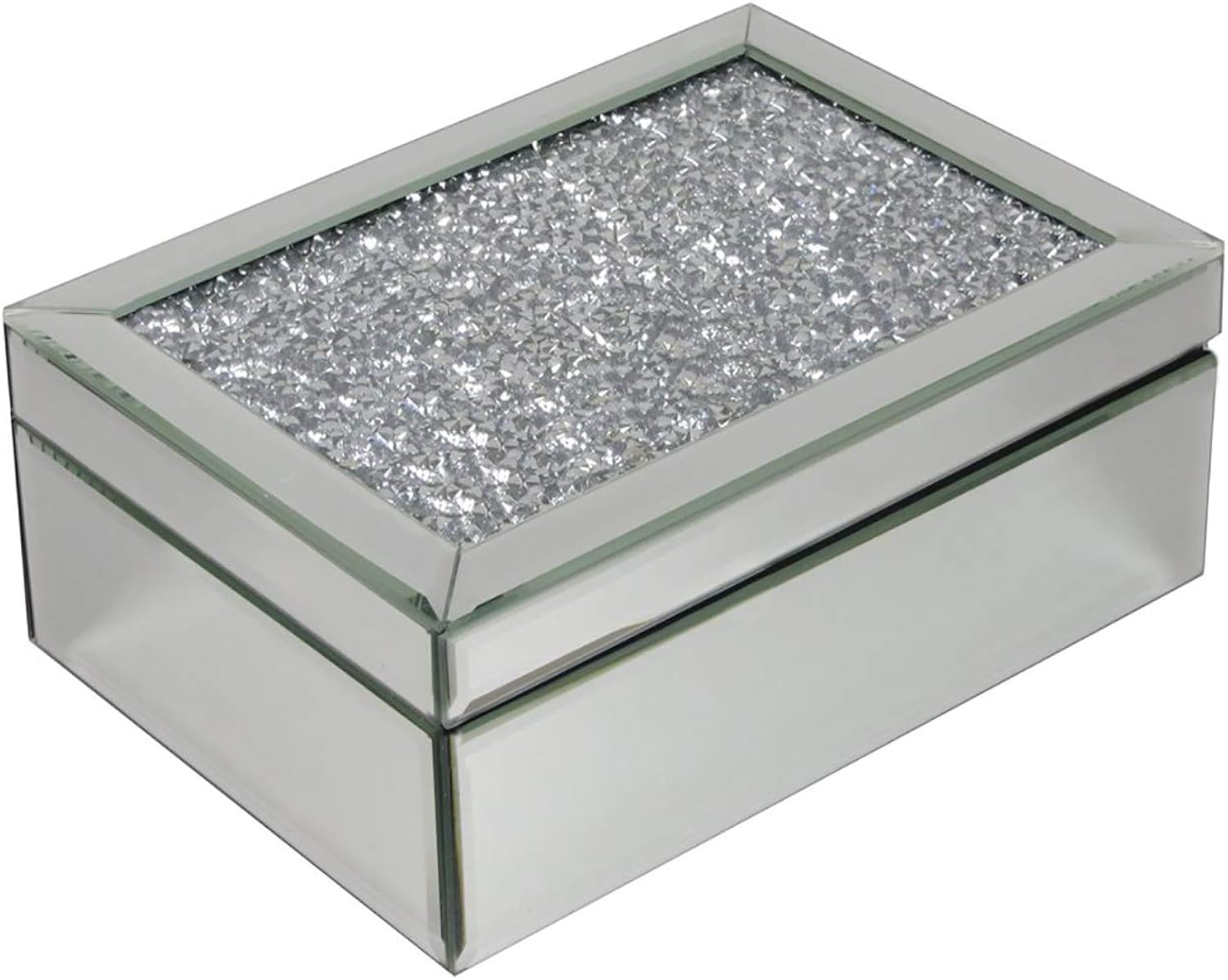 HomeZone® Silver Crushed Diamante Mirrored Glass Jewellery Box with