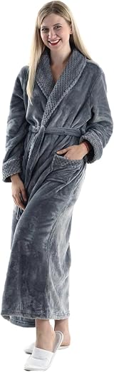 Oksun Women's Full Length Fleece Dressing Gown Plus Size Winter Warm Bathrobe view 2