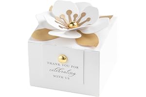 FEIYI 20 PCS Candy Boxes, 3 In 1 White Favor Boxes with Floral Decor, White Thank You Tags Gift wrapping for Wedding Birthday Baby Shower Decorations Party -2.55x2.55x1.77''