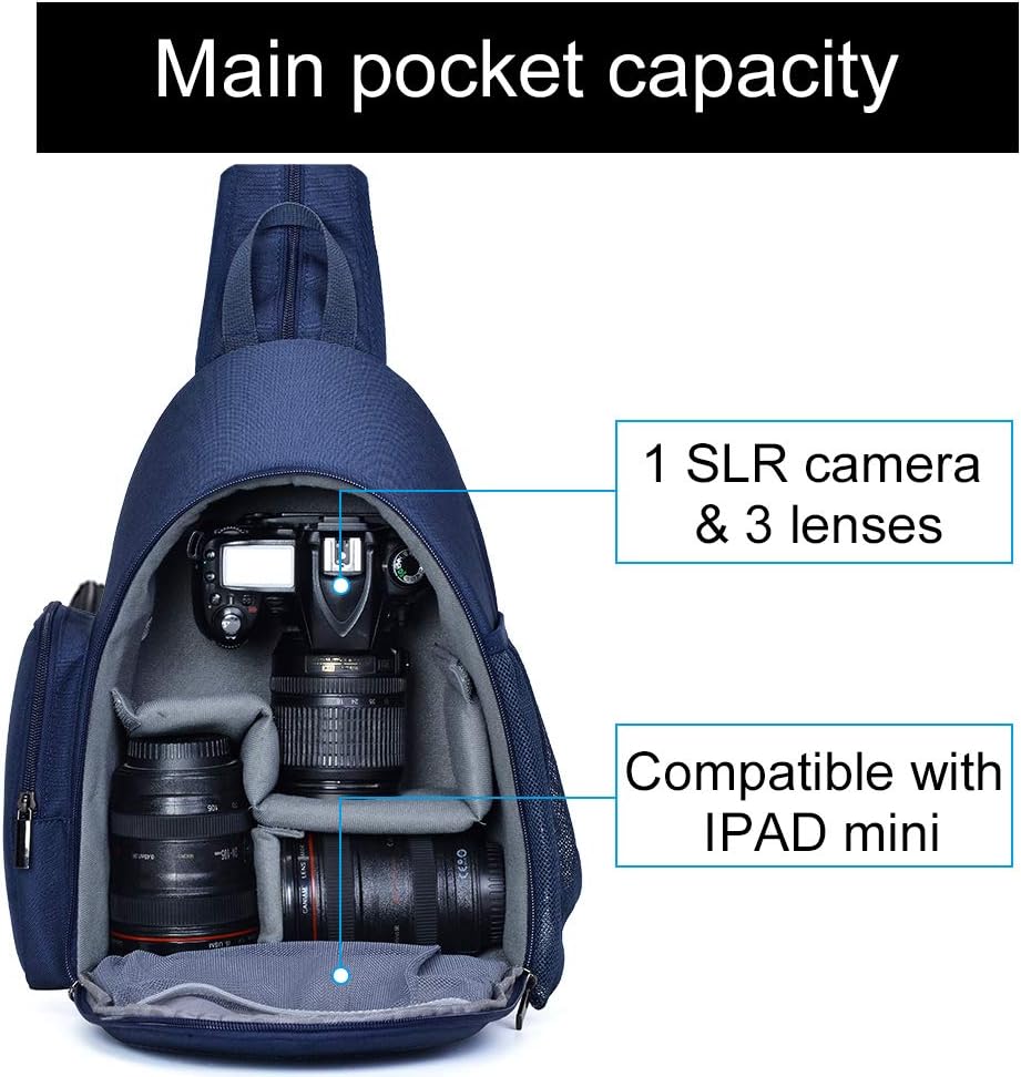 CADeN Camera Bag Sling Backpack, Camera Case Backpack with Tripod Holder for DSLR/SLR Mirrorless Cameras (Canon Nikon Sony Pentax) Blue : Camera & Photo