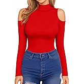 HERLOLLYCHIPS Mock Neck Tops for Women Cold Shoulder Long Sleeve Ribbed Knit Tight Stretchy Sexy Dressy Casual T-Shirts