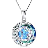 TOUPOP Zodiac Necklace 925 Sterling Silver Celtic Moon Constellation Pendant Necklaces with Blue Crystal and Blue Opal Jewelry Birthday Christmas Gifts for Women