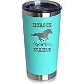 Bevvee Horses Keep Me Stable - Insulated Coffee Tumbler Cup with Sliding Lid - Stainless Steel Insulated Mug - Horse Themed Coffee Gifts - Teal