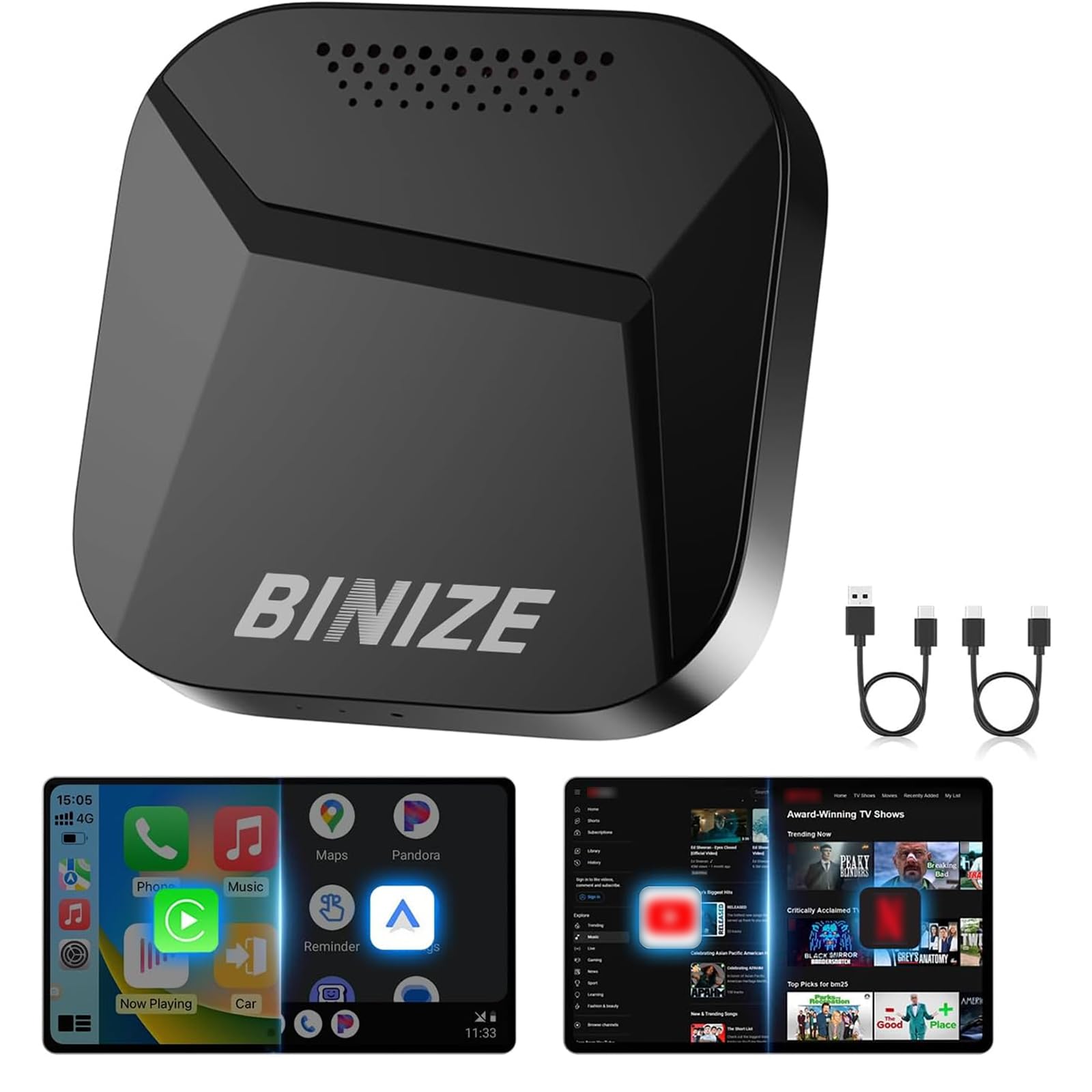 Photo 1 of Binize Carplay Ai Box Android 13 Compatible with Wireless Carplay Wireless Android Auto AI Box Carplay Video Apps 4+64G Only Support Cars with OEM Wired CarPlay/Android Auto