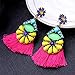 JUST N1 Short Tassel Drop/ Dangle Earrings with Rhinestones and Gold Tone Colorful
