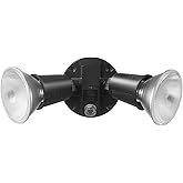 GLOBE Electric 240 W Twin Head Black Hardwired Automatic Dusk to Dawn Security Flood Light, Spotlight, Outdoor, Outside House