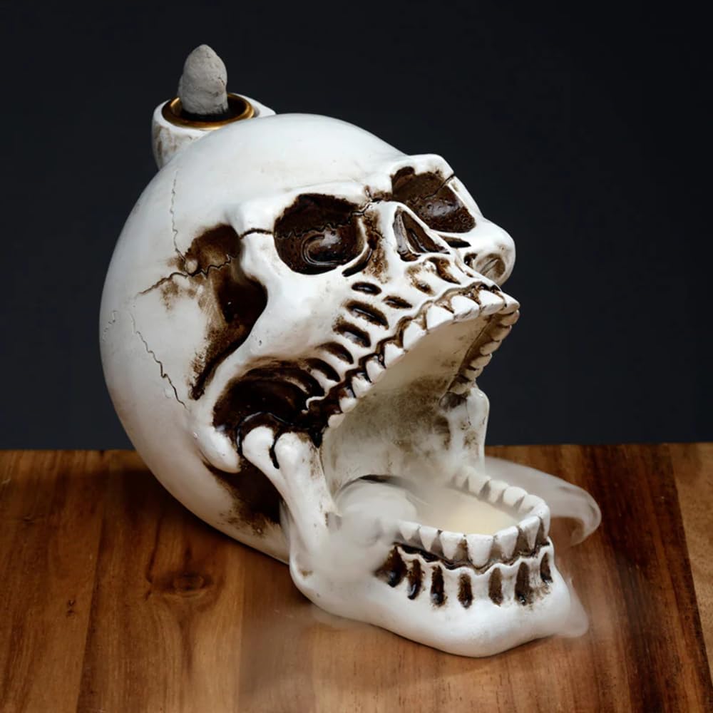 Puckator Skull with Open Mouth Backflow Incense Burner - Home Zen Meditation Decor Accessories - Incense Waterfall Cone Burner - Spiritual Feng Shui Gothic Goth Relaxation Gifts Gift - Desk Ornaments