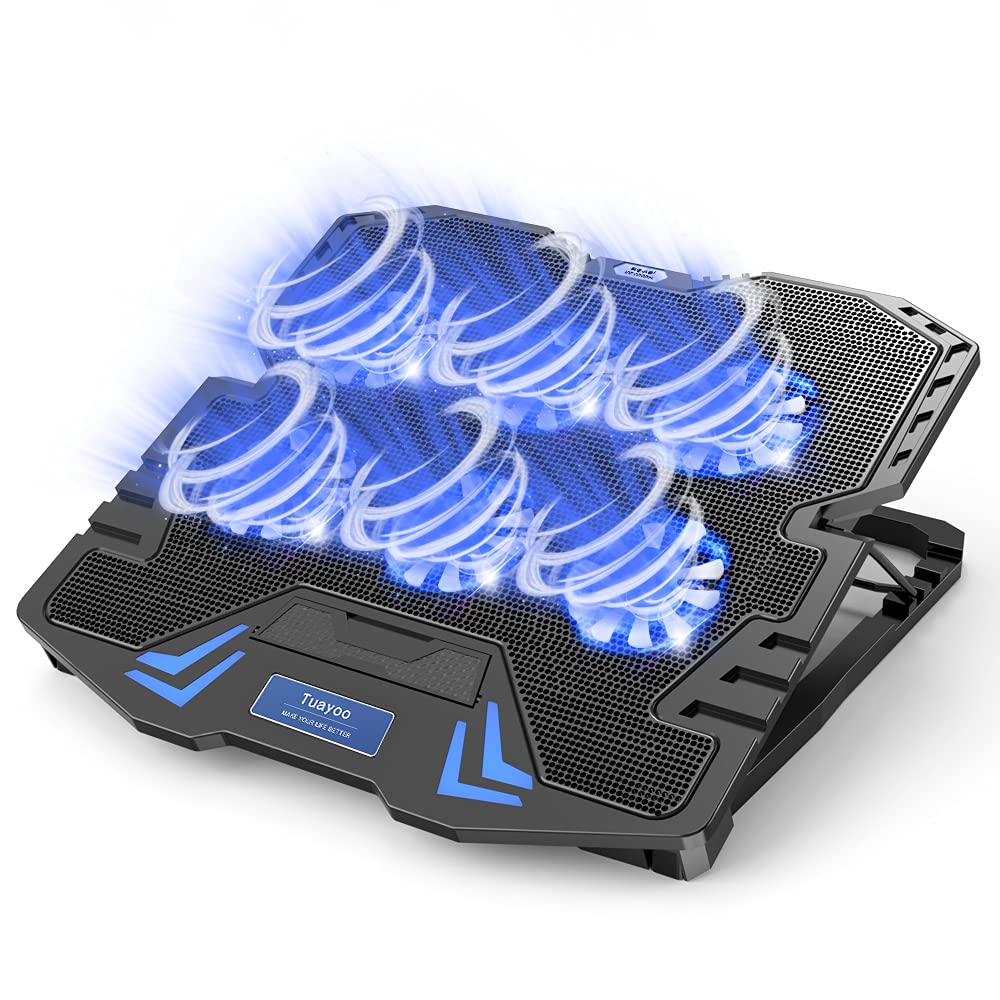 『Tuayoo新登場・強冷 冷却ファン』ノートパソコン冷却パッド 冷却台 6つ冷却ファン搭載 5段階高度調整可 風量調節可 ノートPCクーラー 大風量・低騒音 ２つUSBポート付 メタルメッシュデザイン 滑り止め付き ledストリップライト付 9-17インチまでのノートPC/Macbook/Macbook Pro/PS3/PS4等に対応 オフィス/在宅勤務/出張などに適用 日本語取扱書付 ブラック商品画像