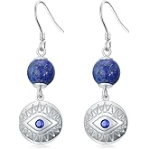 PEIMKO Evil Eye Earrings for Women 925 Sterling Silver Lapis Lazuli Huggie Dangle Earrings Greek Lucky Protection Devil Dangling Earrings for Friends