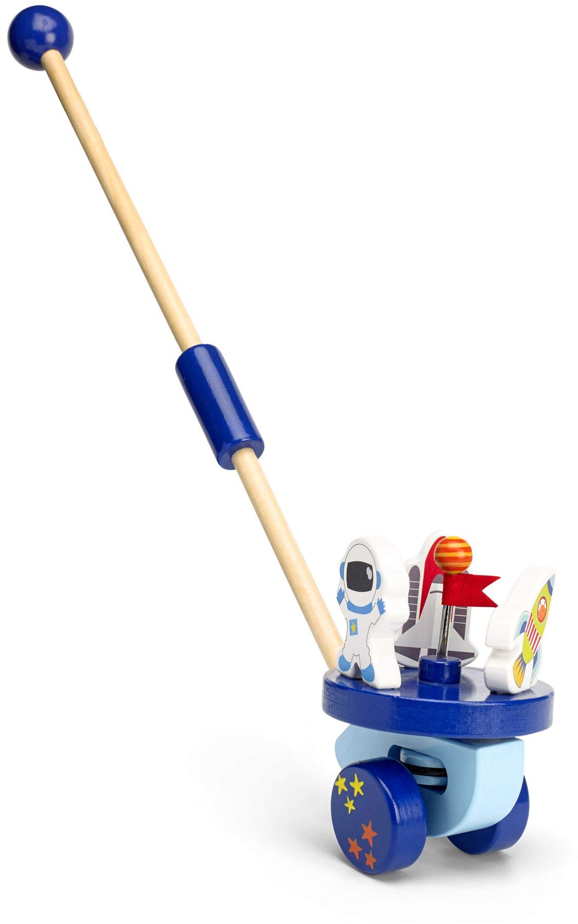 Mousehouse Gifts - Wooden Push Along Space Rocket, Colourful Pull Along Walker for Baby Boys and Girls