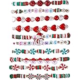 Zian Christmas Bracelets for Women Surfer Heishi Colorful Beaded Layering Polymer Clay Stackable Stretch Bracelets Set Boho Xmas Friendship Jewelry Gift