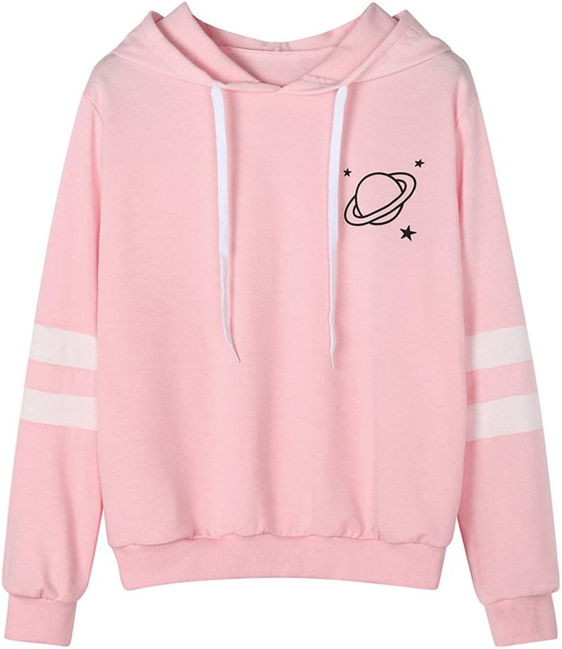 Women Sweatshirts Teen Girls Casual Long Sleeve Planet Print Hoodie Pullover Tops Jumper Hooded Blouse