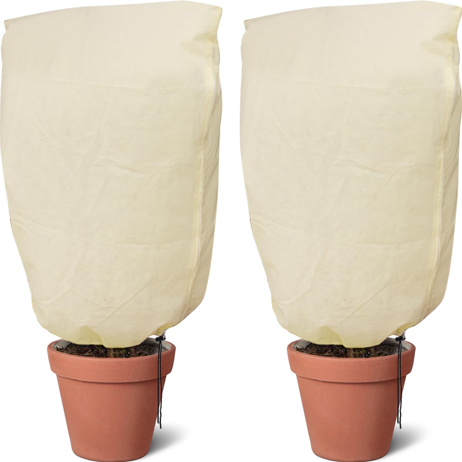 Photener Plant Fleece Frost Protection 1.8 x 1.2 m, 2 Pack, 80 gsm Breathable Non-Woven Fabric, Plant Protection Fleece, Windproof and Frostproof with Zip and Drawstring, Easy to Install