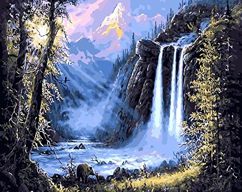 Oil Painting by Number Kits, DIY oil Paint by Number Beautiful Waterfall (16x20inch, unframed) by Heronear Art